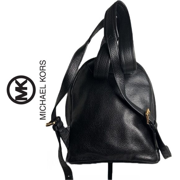 Michael Kors Black Leather Backpack with Gold-Tone Hardware - Picture 2 of 4
